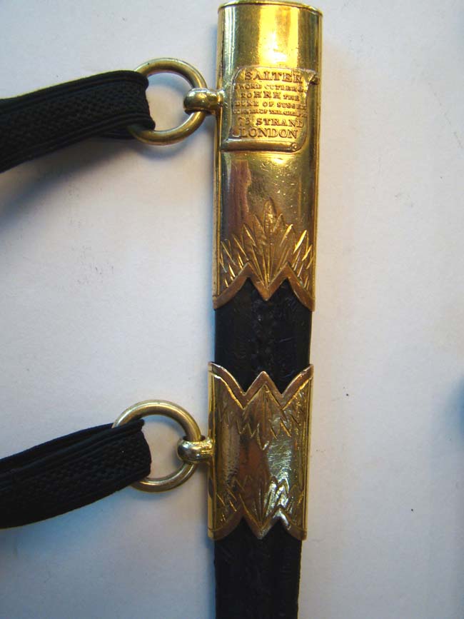 A virtual 'mint' condition British naval dirk with gilt brass mounts complete with straps and buckles by "John Salter, Sword Cutler to His Royal Highness the Duke of Sussex, Corner of the Adelphi, 75 Strand, London" circa 1823-1825. — image 3